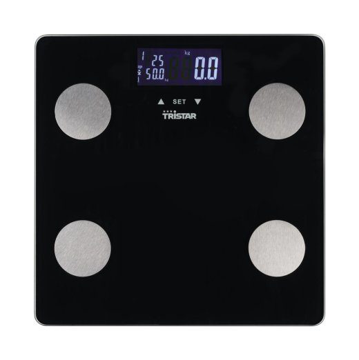 Tristar asmeninė svarstyklė WG-2442 Didžiausias svoris (talpa) 150 kg Tikslumas 100 g Kūno masės indekso (BMI) matavimas Juoda