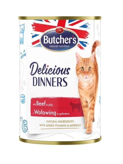 BUTCHER'S Delicious Dinners veiseliha tükid želees - märgkassitoit - 400g