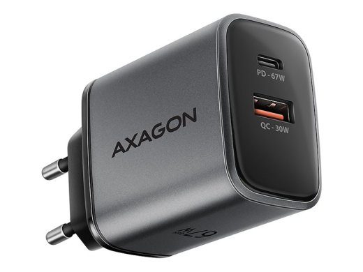 AXAGON Seinalaadija 67W, 2x port (USB-A + USB-C) PD3.0/PPS/QC4+/SFC 2.0/Apple ACU-PQ67