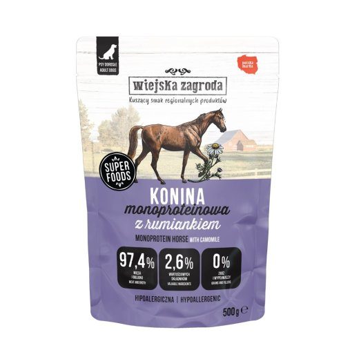 WIEJSKA ZAGRODA Monoprotein Hobuseliha - märg koeratoit - 500g