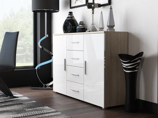 Living room sideboard UNI sonoma oak/white gloss