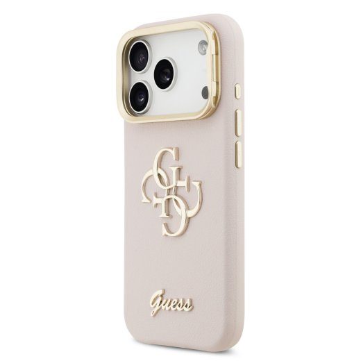 Guess PU Grained 4G Logo Stand Camera Frame Case iPhone 17 Pro jaoks / Pink