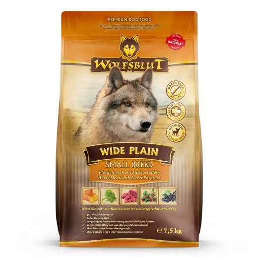 WOLFSBLUT Wide Plain Small breeds Horse with sweet potatoes - kuiv koeratoit - 7,5kg