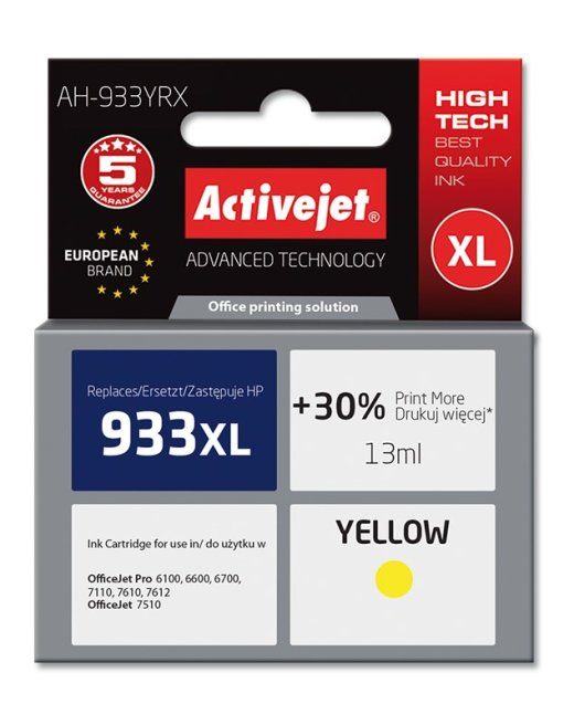 Activejet AH-933YRX tint (asendus HP 933XL CN056AE jaoks; Premium; 13 ml; kollane)