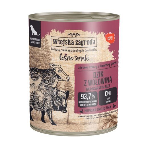 WIEJSKA ZAGRODA Forest Flavors Wild Boar with Beef Wet Dog Food - 800g
