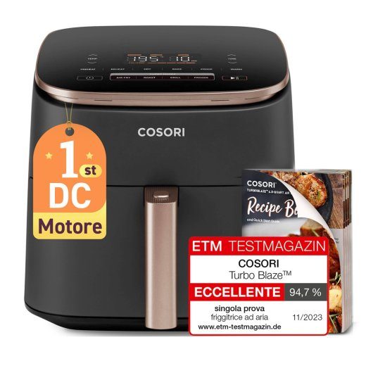 Cosori Turbo Blaze Chef Edition Üks 6 L Stand-alone 1725 W kuumõjufriitur Must, Roostvabal kuld
