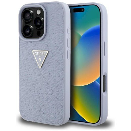 Ümbris Guess Hot Stamp 4G Pattern Triangle Metal Logo iPhone 16 Pro jaoks / lilla
