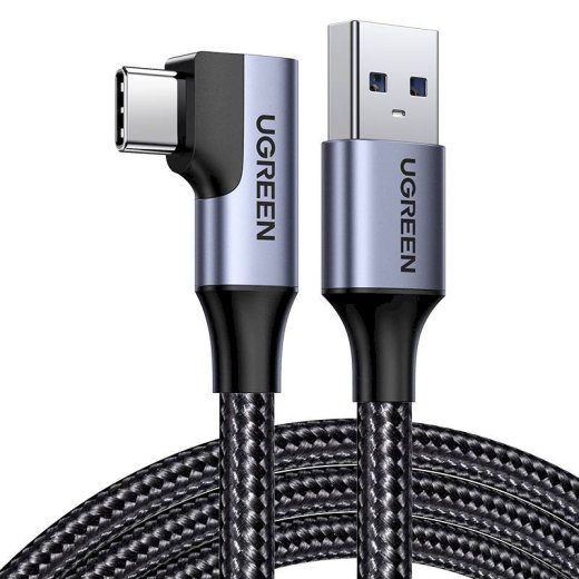 UGREEN US385 Kaabel USB A - USB C nurk 1m 3A koos nailonvõrguga / must