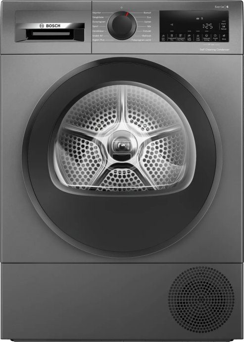 Bosch Džiovykla su šilumos siurbliu WQG245DXSN Energijos efektyvumo klasė Class C Priekinis krovimas 9 kg Kondensacija LCD Gylis 61,3 cm Pilka