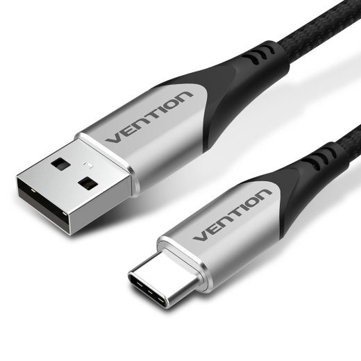 Vention medžio audinio USB 2.0 A vyr. į C vyr. 3A Kabelis 2M pilkas aliumininis lydinis tipo
