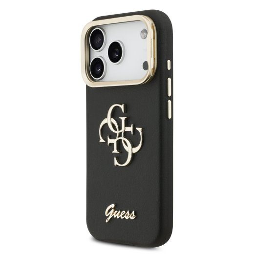 Guess PU Grained 4G Logo Stand Camera Frame Case iPhone 17 Pro jaoks / Black
