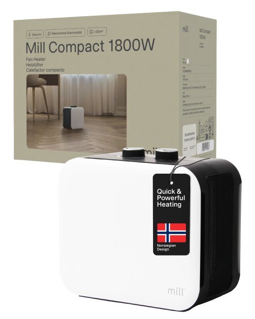 Mill kompaktne PTC ventilaatoriküttekeha CUS1800MECW PTC ventilaator 1800 V Number of power levels 3 Sobiv ruumidele kuni 10-30 m² Valge