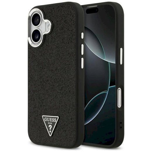 Ümbris Guess Glitter Kolmnurkne logo MagSafe iPhone 17 jaoks / must