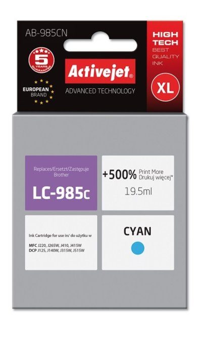 Activejet AB-985CN tint (asendus Brother LC985C-le; Supreme; 19.5 ml; tsüaan)