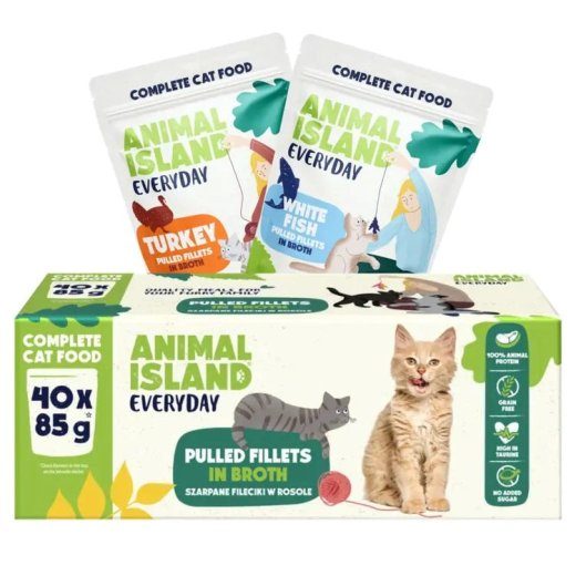 ANIMAL ISLAND Everyday Türgi ja valge kalafileed puljongis - märgkassitoit - 40 x 85g