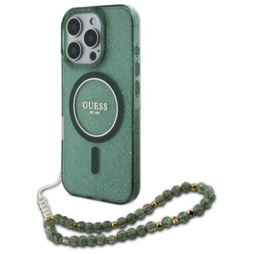 Guess GUHMP16XHGCRELSA Hardcase IML Glitter With Pearl iPhoneile 16 Pro Max 6,9" / roheline