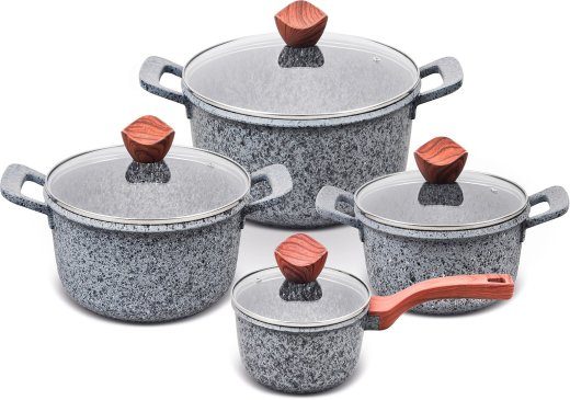 PROMIS potide komplekt GRANITE, kastrulli 16 cm, potid 20,24,28 pruunide käepidemetega
