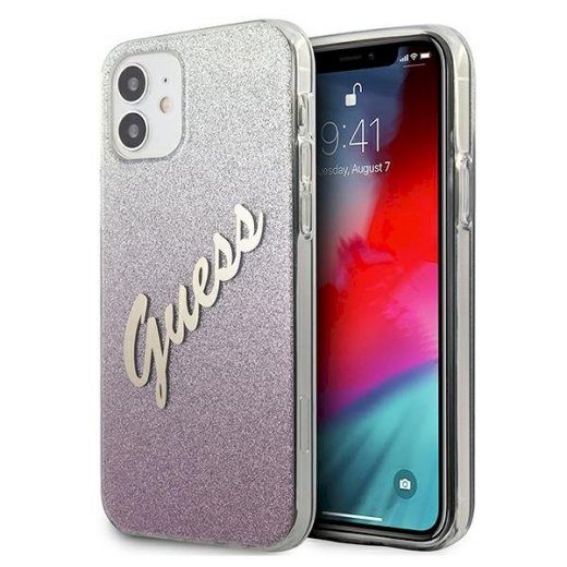 Guess GUHCP12SPCUGLSPI Glitter Gradient Script Hardcase iPhone 12 mini jaoks 5,4" / roosa
