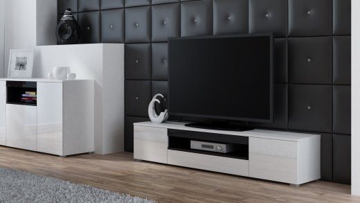 VIVA 180 TV stand white/white gloss + black