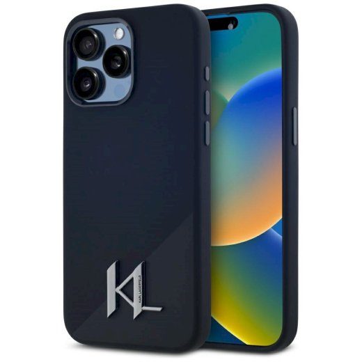 Karl Lagerfeld Silicone Shadow Metal Initial MagSafe Case iPhone 15 Pro Max jaoks / must