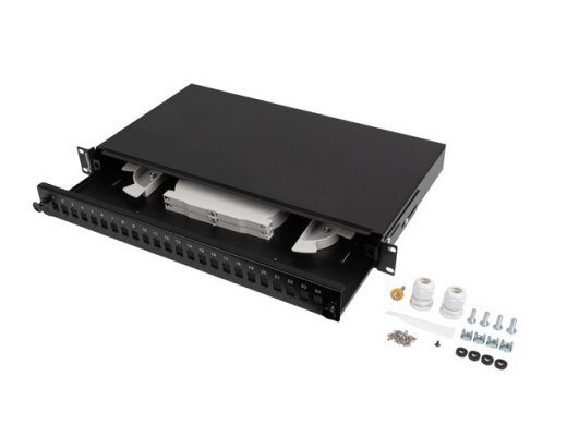 Lanberg Rackmount 19" 1U Fiber Patch paneel 24xSC Simpleks/24XLC Duplex Must koos tarvikute FOP1-24SS-LDB