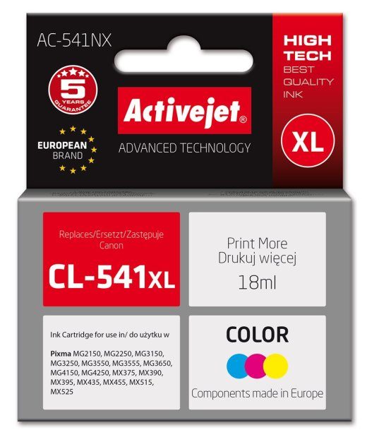 Activejet AC-541NX tint Canon printerile (asendus Canon CL-541XL) Supreme, 18 ml, tsüaan, kollane, magenta
