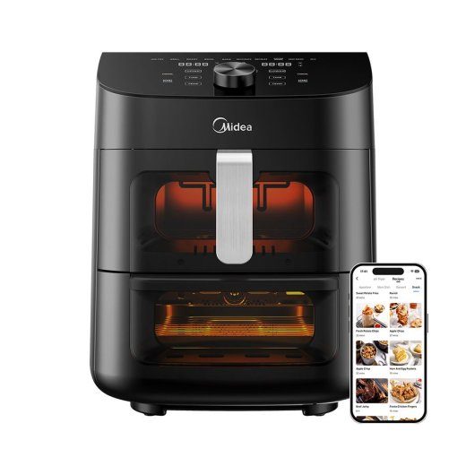 Midea Two Zone Airfryer MAD1100DADK Võimsus 1850 W Mahutavus 4.4/6.4 L Rapid Air tehnoloogia Must