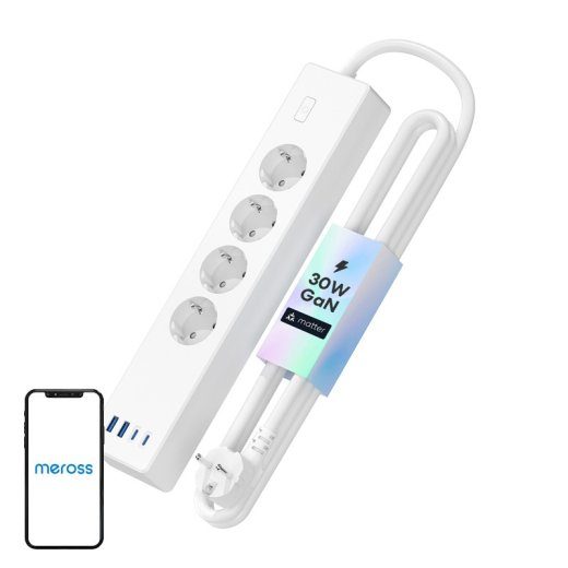 Meross MSP844() nutikas kiirlaadimise pikendusjuhe, 4 pistikut + 2x USB-A + 2x USB-C (Matter)