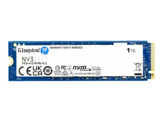 Kingston SSD NV3 1000 SSD formos faktorius M.2 2280 Kietasis diskas sąsaja PCIe NVMe Gen 4.0 (x4) Skaitymo greitis 6000 MB/s Rašymo greitis 4000 MB/s