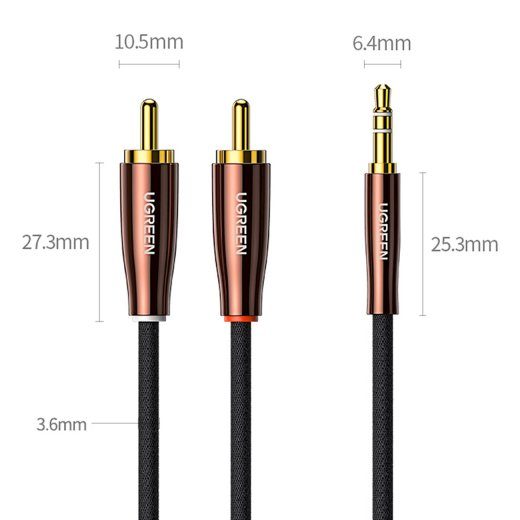 UGREEN AV170 Kaabel 2xRCA - 3.5mm pistikud 1m AU pistikud