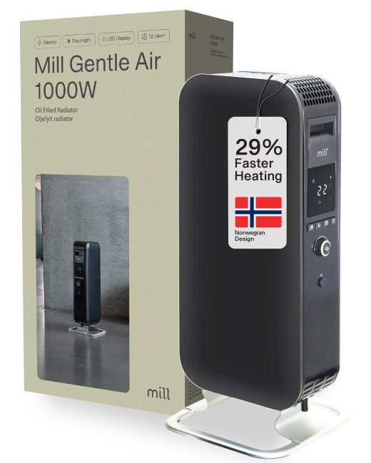 Mill Heater AB-H1000DN õlitäidetud radiaator 1000 W Võimutastete arv 3 Sobivad ruumidele kuni 12-16 m² Must