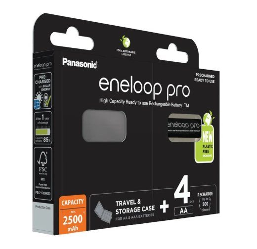 Panasonic ENELOOP Pro AA laetavad patareid 2500 mAh (4 tk + kotike)