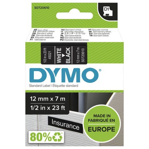 DYMO D1 etiketipael (1.2 cm x 7 m) 1kasseti(d) S0720610