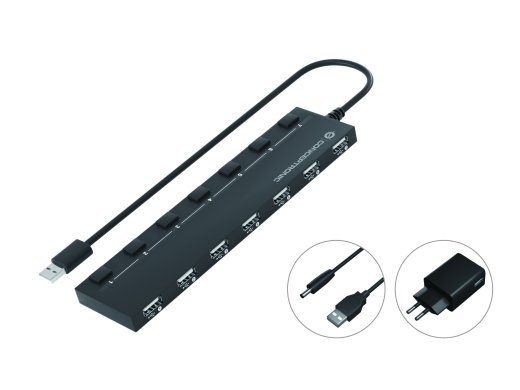 Conceptronic HUBBIES08BP USB 2.0 480 Mbit/s Interface Hub Sort
