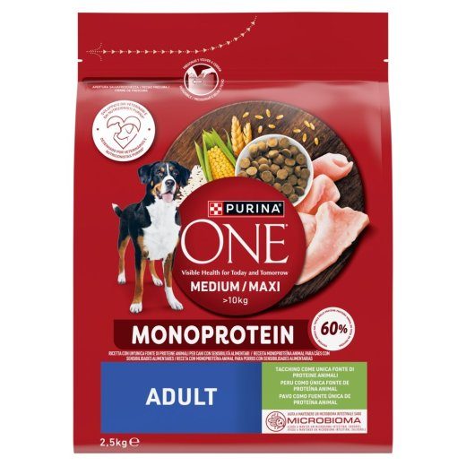 PURINA One Täiskasvanu Keskmine/Maxi Monoproteiinrikas kalkunaga - kuiv koeratoit - 2,5kg