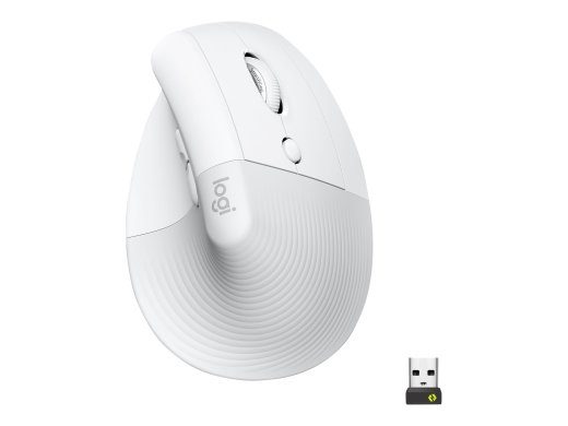 Logitech Lift verticali ergonominis pelės, optinis, belaidis, baltas