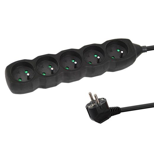 Esperanza ELK208K power strip, 5GN/3M, Black