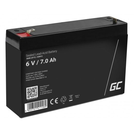 Green Cell AGM12 tööstuslik laetav akutüüp suletud pliiakutüüp (VRLA) 7000 mAh 6 V