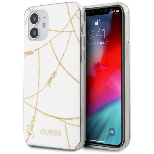 Guess GUHCP12SPCUCHWH Gold Chain Collection Hardcase iPhone 12 mini jaoks 5,4" / valge