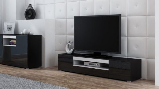 VIVA 180 TV stand black/black gloss + white