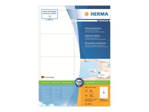 HERMA premium laminaadiga aadressisildid 99,1 x 67,7 mm (800)
