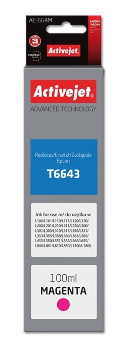Activejet AE-664M tindipudel (asendus, Epson T6643; Supreme; 100 ml; magenta)