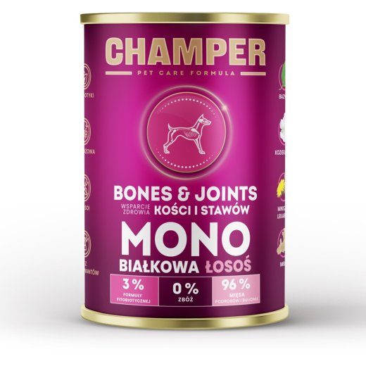 CHAMPER Luud & Liigesed Monoprotein Lõhe - märg koeratoit - 400g
