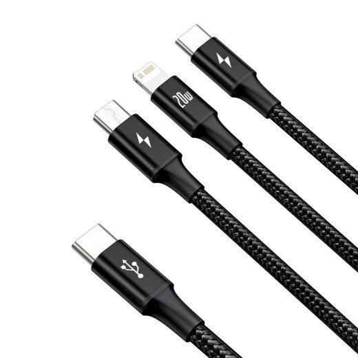 Baseus Rapid Series 3in1 kiirlaadimise kaabel USB-C - USB-C/Lightning/MicroUSB 20W 1.5m / must