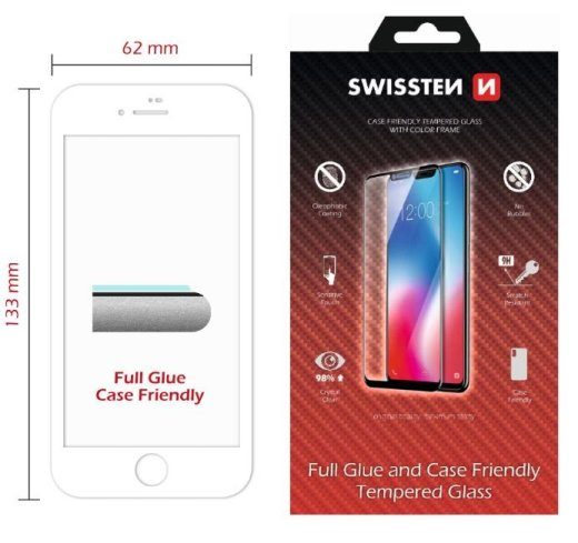Swissten Täispindne karastatud klaas Apple iPhone 7 / 8 Valge