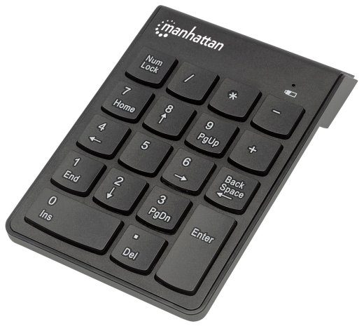 Manhattan numbriklaviatuur, juhtmeta (2.4GHz), USB-A mikro vastuvõtja, 18 täis suuruse klahvi, Must, membraanklaviatuuride lülitid, automaatne toit...