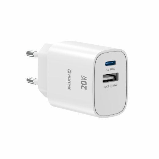 Swissten Edge GaN Reisilaadija GaN USB-C PD 20W + USB-A 18W QC