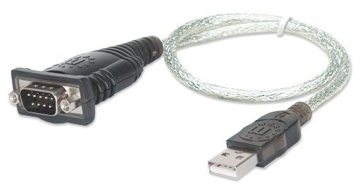 Manhattan USB-A į seriją keitiklio kabelis, 45cm, vyr. į vyr., serijos/RS232/COM/DB9, Prolific PL-2303RA chipas, Juodas/Sidabrinis kabelis, trejų m...