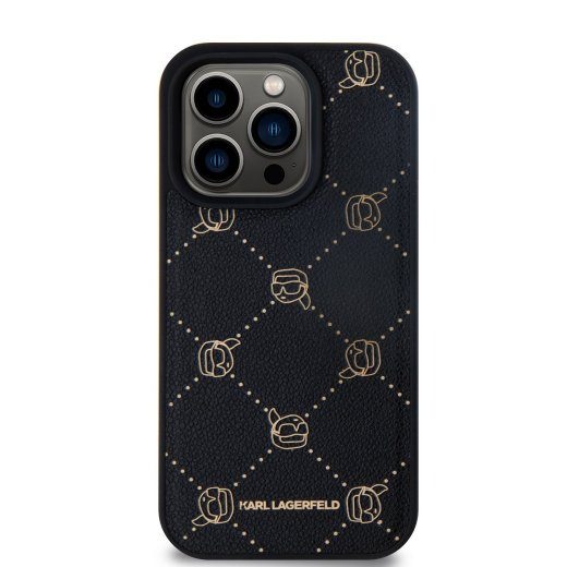 Karl Lagerfeld PU Karl Heads musteriga MagSafe ümbris iPhone 15 Pro Max jaoks / must