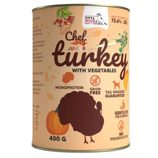 SYTA MICHA Chef Turkey köögiviljadega Junior - märg koerasööt - 400g